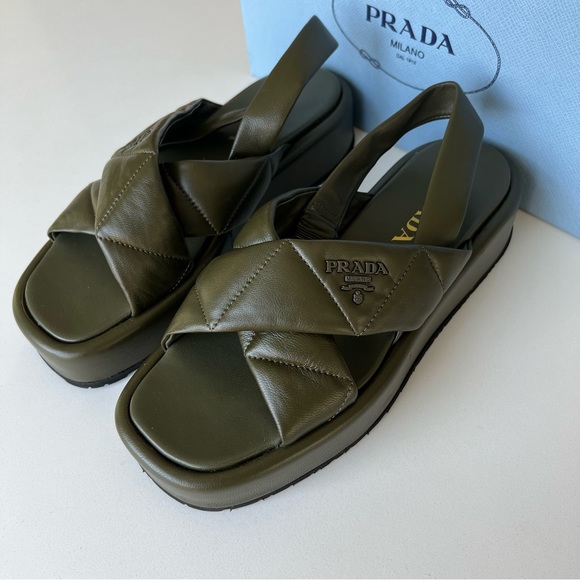 Prada Platform Slingback Sandal in Olive Green - Picture 8 of 11